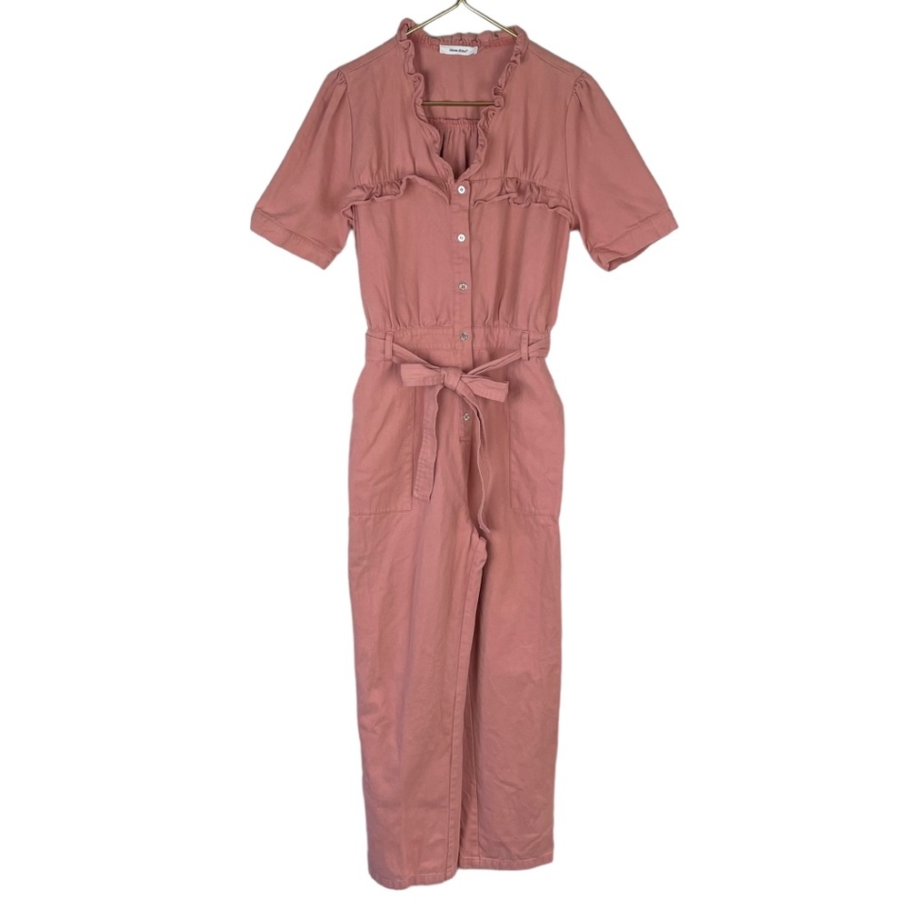 Idem Ditto Salmon Ruffle Hem Pocket Button Up Jumpsuit